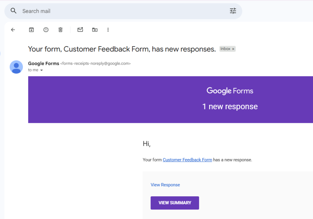 notified email from Google Forms in Gmail
