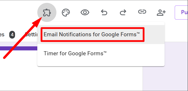 red arrow pointing to Add-ons (puzzle icon)