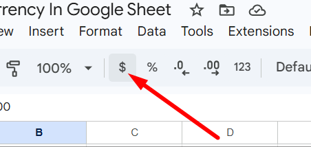 red arrow pointing to dollar icon in top menu