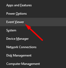 red arrow pointing to Event Viewer