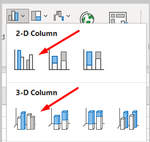 red arrow pointing to the 2-d column & 3-d column
