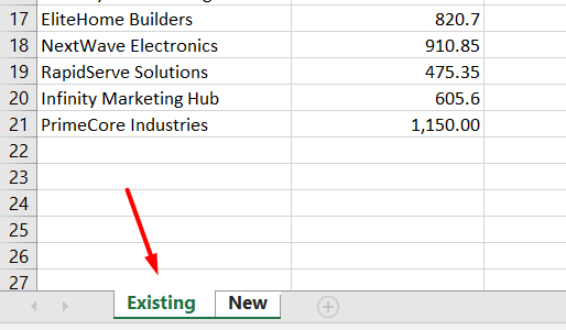 red arrow pointing to the existing tab