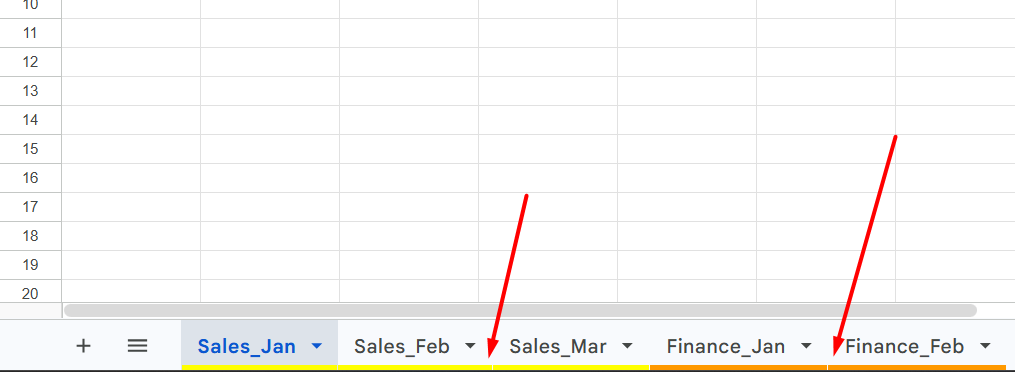 red arrows pointing the colors on sheet names