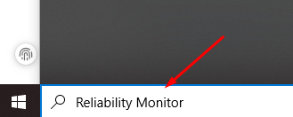 red arrows pointing to Reliability Monitor