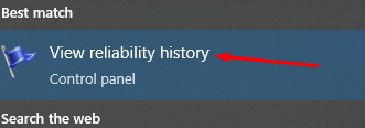 red arrows pointing to View reliability history