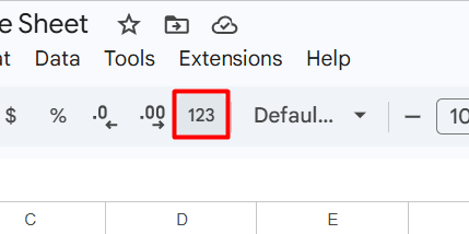 red rectangle highlights ‘123’ (number format)