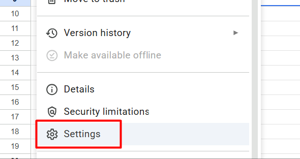 red rectangle highlights ‘Settings’ in the dropdown menu