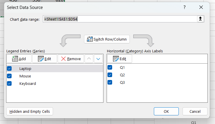 Select Data Source pop-up is appearing in Excel